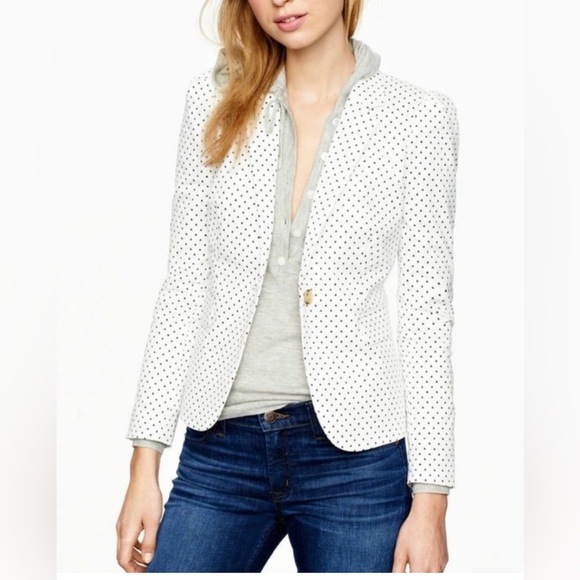 J. Crew Jackets & Blazers - J. Crew White Polka Dot Tailored Size 00 Hip-Length Blazer Women’s